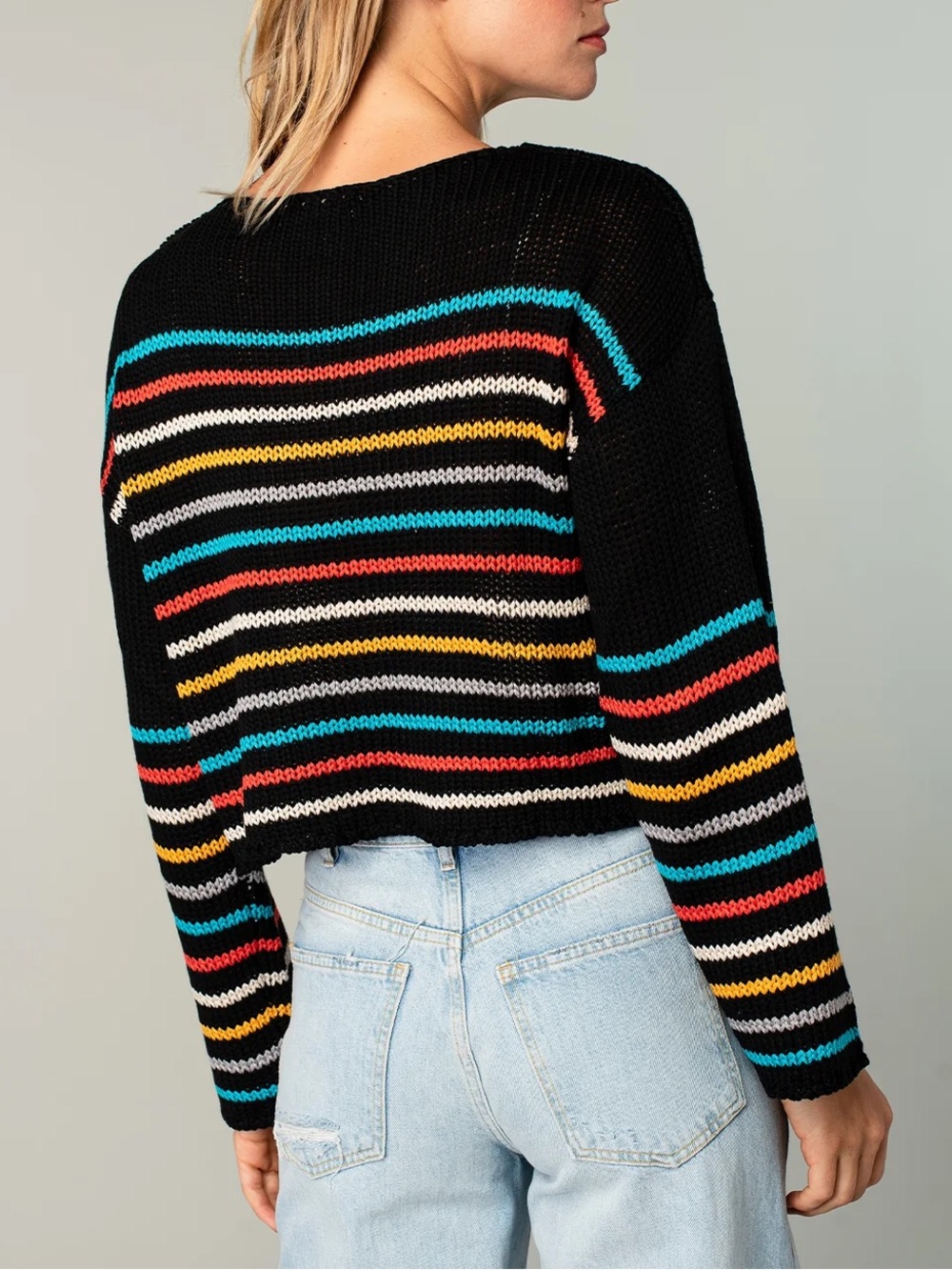 Lovestitch Black Multicolor Striped Knit Sweater